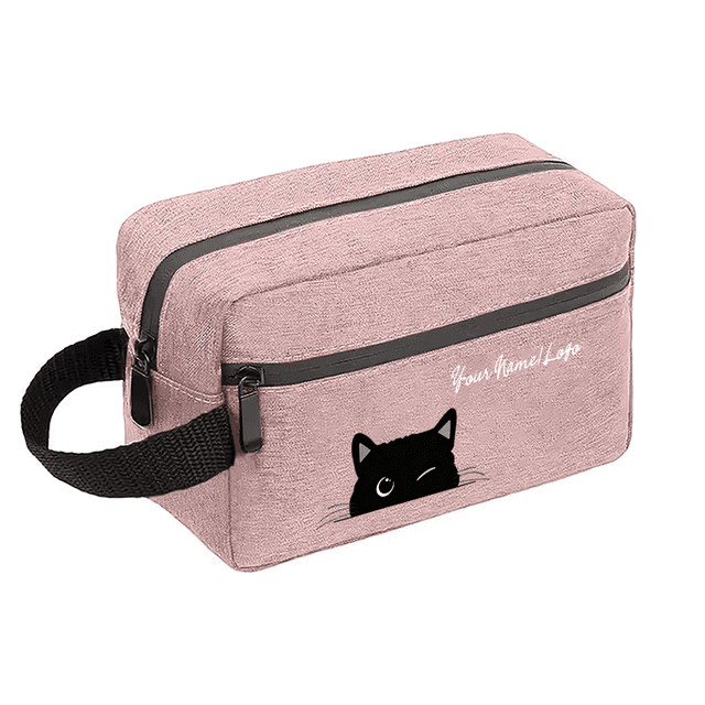 TEMU Custom Name Black Cat Print Travel Toiletry Bag, Foldable Storage Pouch With Dividers And Handle, Makeup Brush Organizer, Gift, Essential For Business Trips