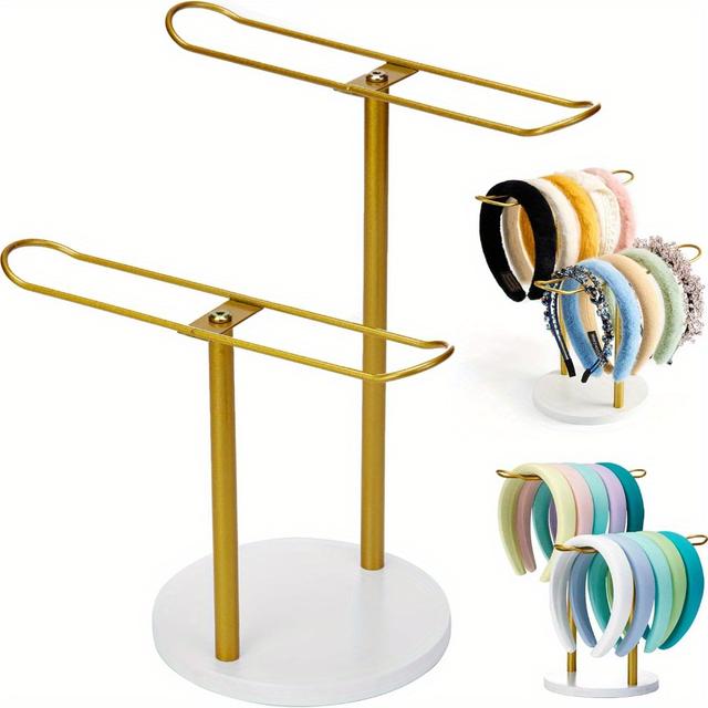 TEMU 1pc Organizador de Diademas Metálico Dorado con 2 Niveles, Soporte para Exhibir Accesorios como Cuerdas y Pulsera - Decora tu Dormitorio o Habitación Universitaria en Halloween e Navidad