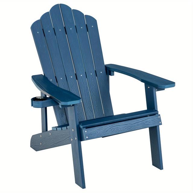 TEMU Adirondack-Stuhl, HIPS Adirondack-Stuhl mit Getränkehalter, realistische Holzmaserung, wetterfester Outdoor-Stuhl für Terrasse, Garten, Hinterhof, Deck