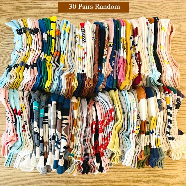 TEMU 30/50 Pairs Random Cartoon Graffiti Pattern Versatile Comfy Breathable Ankle Socks For Women | Fabric, Polyester, Elastane