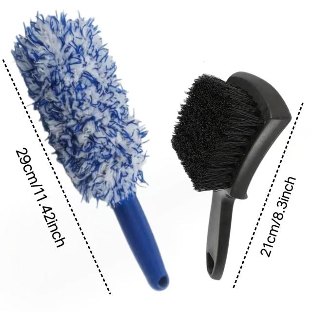 TEMU 2pcs Long-handled Ultra- Plush Car Tire & Wheel Cleaning Brushes - Heavy-duty Microfiber Brushes With Ergonomic Handle For Deep Cleaning, Rust & Dirt Removal