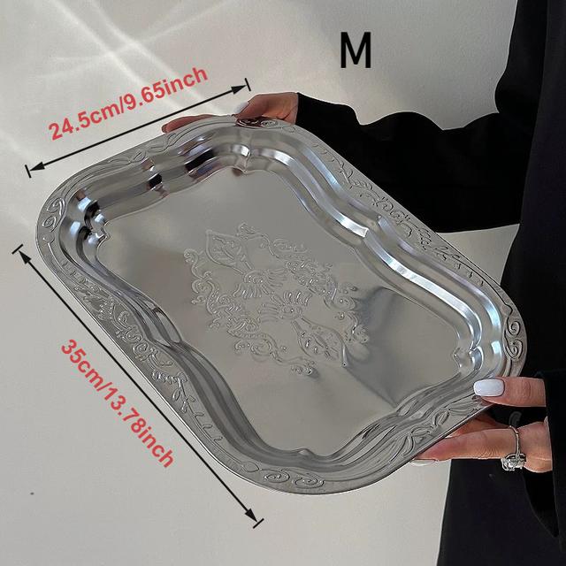 TEMU Stainless Steel Flower Plate, Retro Dinner Plate, Canteen Fruit Plate, Dining Hall Restaurant Plate, Outdoor Camping Supplies, Picnic Tableware