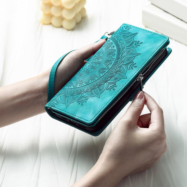 TEMU AWQUER Geldbörsen-Handytasche für for Samsung for Galaxy S25FE S25 Edge S24 S23 FE , geprägte Blumen-PU-Kunstleder-Reißverschluss mit Kreditkartenfach Handgelenkschlaufe