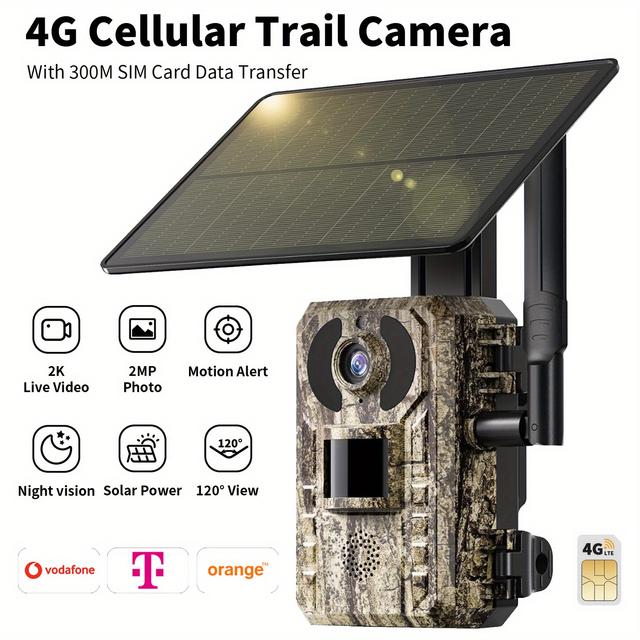 TEMU 2k Live Wildlife Camera With Sim Card- Solar//0.2s Alert+ No-glow Night Vision For 24/7 Monitoring, -fi Needed