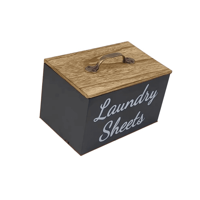 TEMU 1pc Rustic Wooden Laundry Sheets Storage Box - Classic Rectangular Design With Lid, Durable & Natural Finish For Dryer Sheets, Linen, And More - Home Organization, Laundry Room Accessories