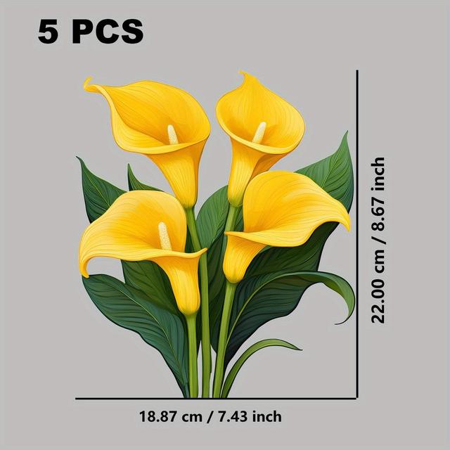 TEMU 5-pack Yellow Calla Lily Heat Transfer Iron-on Patches - Iron-on Stickers For Canvas Bags, Jeans, Sweatshirts, T-shirts, Clothing, Backpacks, Diy Dtf Pillows