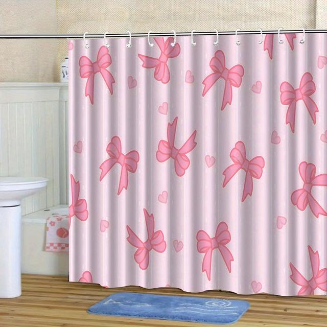 TEMU The Jit1pc Shower Curtain Features A Hook Design With A Bow Motif, Exuding And Style. Machine Washable And Ideal For Enhancing Bathroom And Window Decor, Making It Perfect For Use