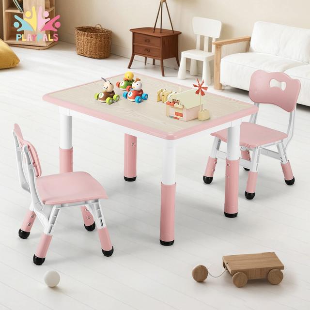 TEMU Kids Table Chairs Set Height Adjustable Graffiti Desktop 80x60cm Pink