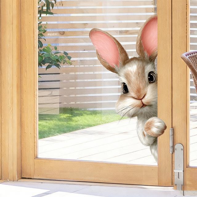 TEMU Élethű Húsvéti Nyuszi Ablakmatricák | Öntapadós Vinyl Fóliák, Ideális Hálószoba és Nappali Dekorációhoz, Modern Állat Design, Félmatt Felület, 9Mil Vastagságú Lakásdekoráció