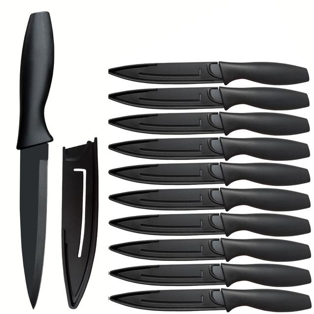TEMU 10pcs Utility Knife Set, Knife With Matching Protective Cover, Kitchen Knives Scratch Resistant And Rust Proof, Hard Stainless Steel, Non Stick Black Color Coating Blade