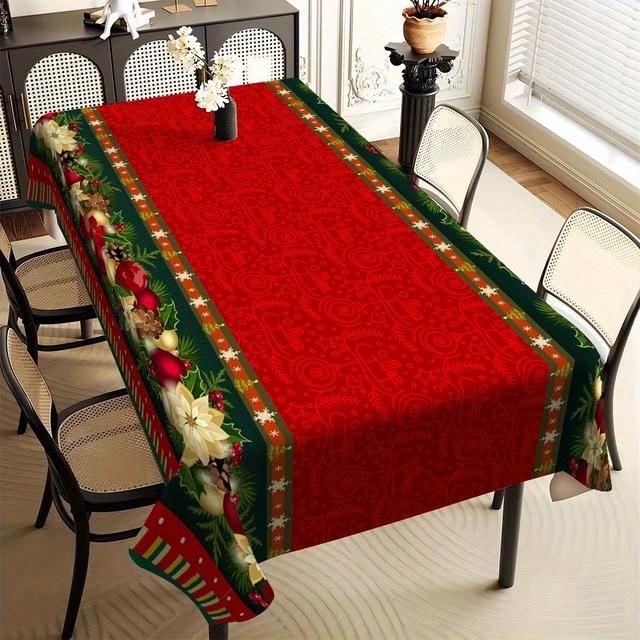 TEMU 1pc Of Christmas-themed Printed Tablecloth, Made Of 100% Polyester, Rectangular Shape, Suitable For Indoor And Outdoor Occasions, Ideal For Dining, Parties, Weddings, And Luncheons.