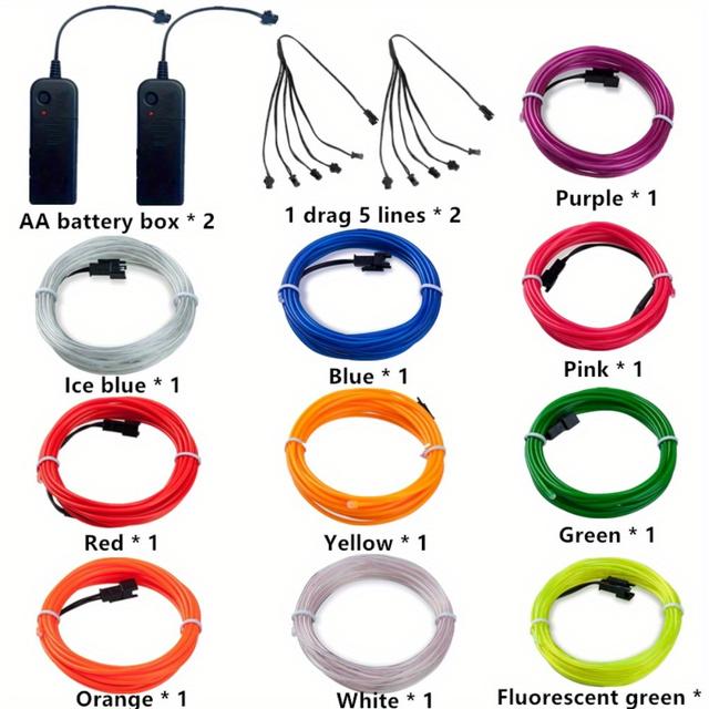 TEMU 14pcs Combination Set Of El Luminous Line, El Cold , Decoration Atmosphere Light String, Fluorescent Dance Props, 3 Flashing , 10 Colors To Match