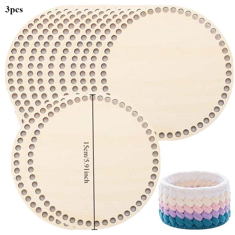 TEMU 3pcs Wooden Base Round Blank Crochet Basket For Diy, Handmade Storage Of Crochet Supplies
