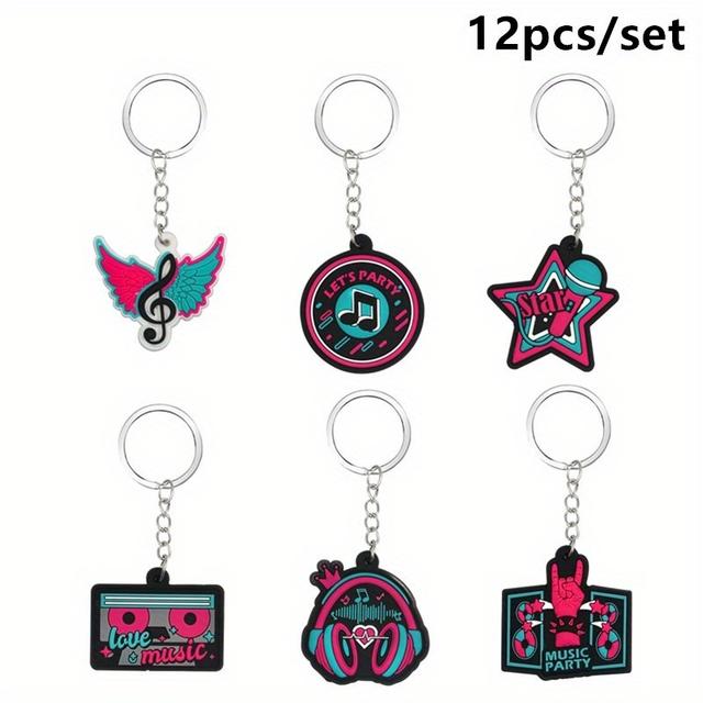 TEMU 12pcs, Music Themed Pvc Keychains, Retro 80s 90s Party Favors Keyring Set For Backpacks, Concert Souvenir Gift, Birthday Party Gifts, Thanksgiving And Christmas Party Gifts