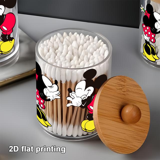 TEMU 1 قطعة ديزني عصا قطنية كرات وسادة حامل، صندوق تخزين حمام شفاف، صندوق تخزين لصناديق العصا القطنية، موزع حاوية شفاف بغطاء، علب