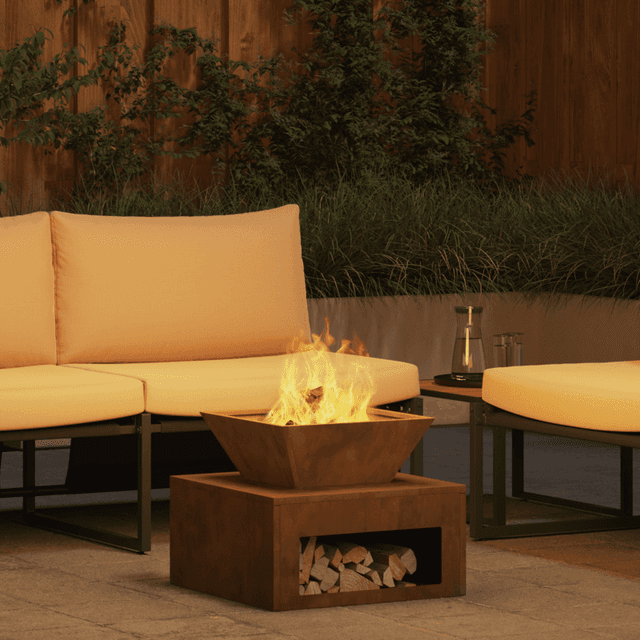 TEMU Outdoor-Kamin, Feuerstelle 50X50X40 cm aus Corten-Stahl, Langlebig, Geeignet für den Außenbereich, Garten, Terrasse