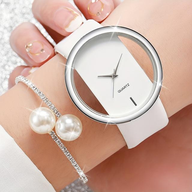 TEMU Set Of 2 Stylish Women's Quartz Watches With A Hollow Dial And Bracelet, Excluding The Watch Box