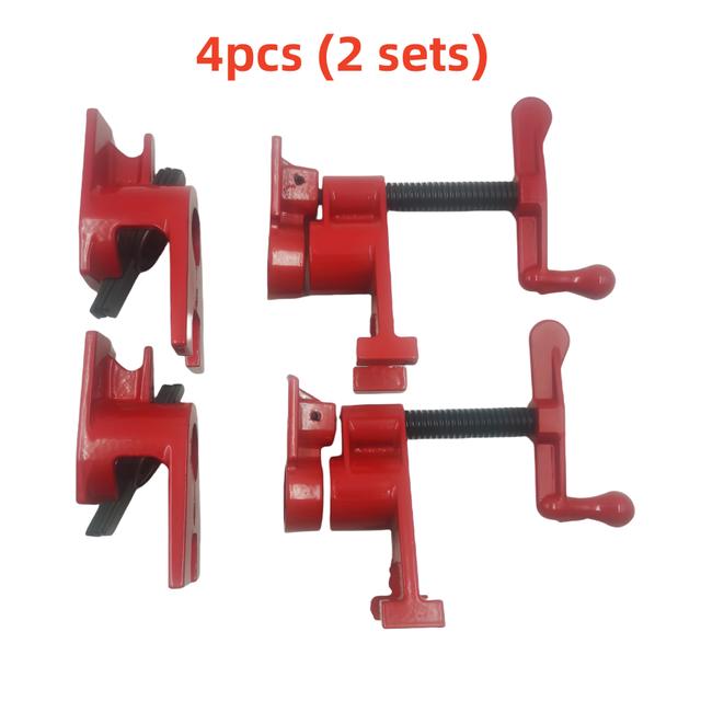 TEMU 4個の木工用重厚な鋳鉄 - こまかつ設計された赤いハンドル、速発式の鋼製エッジクラム、3/4インチのスレッドパイプに適しています。木工や家具組み立てに最適で、安全な木材の位置付けが可能です。耐久性のある鋼製構造