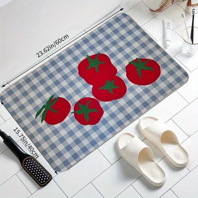 TEMU 화이트 체크무늬 토마토 니치 욕실 매트, 미끄럼 방지 바닥, 세탁기 사용 가능, 관리 쉬움, 홈 입구, 욕실, 주방, 거실, 방 바닥 보호 매트
