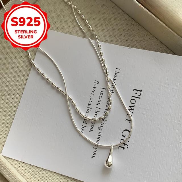 TEMU Exquisite S925 Sterling Silver Double Layered Minimalist Necklace With Teardrop Pendant. Suitable For Women. Daily Wear. Suitable For Women. A Birthday Present. Valentine's Day Gift