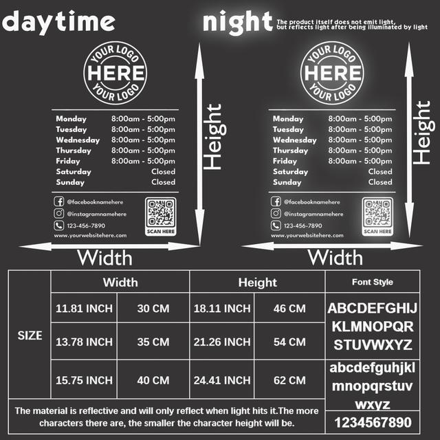 TEMU 1pc Custom Reflective Business Hours Sign- Personalized Vinyl Decal Glass&,, Easy Application, Storefront Decoration, Business Sign- Window Store Logo- Operation Hours