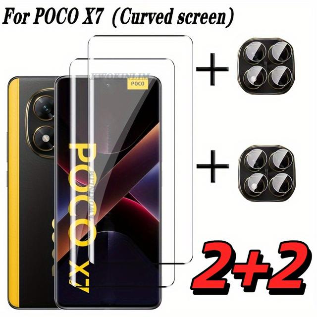 TEMU 2+2 Suitable For Poco X7 Tempered Glass Protective Film, 2 Tempered Glass Films + 2 Lens Films, Tempered Glass And Lens -in-one, Poco X7 Additions, Anti-drop, Anti-scratch,