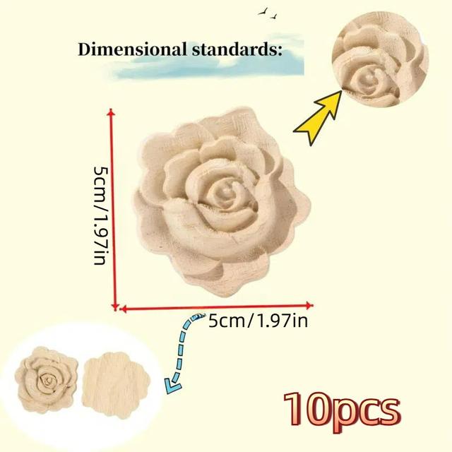 TEMU 10pcs Wood Carved Inlay Decal Wood Applique Inlay Diy Carved Furniture Decal Inlay Unpainted Center Carved Decal For Bed Door Fireplace Wardrobe Furniture Decoration