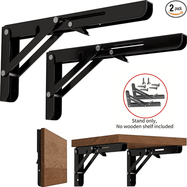TEMU 2pcs Heavy-duty Folding Shelves - Adjustable, Space-saving Design With Premium Wall Mounts For Storage