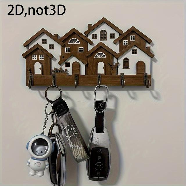 TEMU Elegant 2d Flat European-style Wooden Key Holder - Wall-mounted, , Brushed Surface, Composite Wood, Essential For Home Organization, Traditional Aesthetics, Durable Materials.