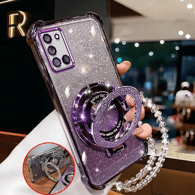 TEMU Funda para for Samsung Galaxy A31, Anticaída, Antigolpes, Plateado de Lujo, Brillante, Soporte Magnético con Succión, Cobertura Total, Funda con Pulsera