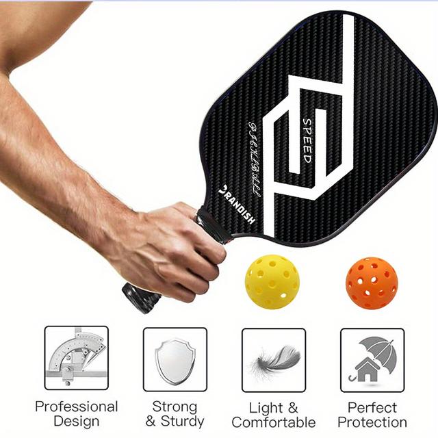 TEMU Pickleball-paddle-set Of 1 Racket With 2 Balls, Black-speedpickle-ball Equipment With Accessories, Fiberglass Pickleball Racquet Set For Men, Women, , Adults