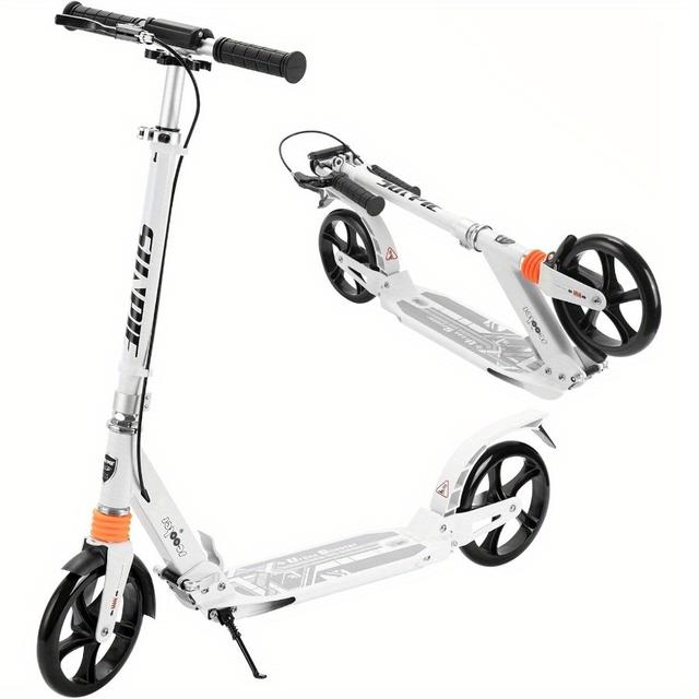 TEMU 8インチ大型ホイール、ハイロードキャパシティ、旅行用ポータブル、アルミフレーム、、リアブレーキ、ブラック/ホワイト、簡単収納のためのコンパクト折りたたみデザインのSUNPIE折りたたみスクーター