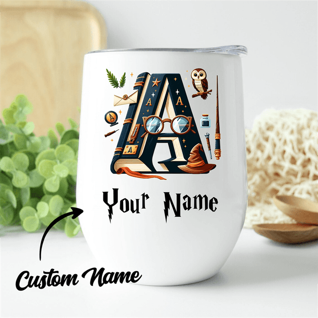 TEMU Gobelet Harry Potter 12 oz avec Imprimé, Personnalisable parmi 26 Options de Lettres et Design Magique Livre, Couvercle Isolant en Acier Inoxydable Double Paroi – Idéal pour et