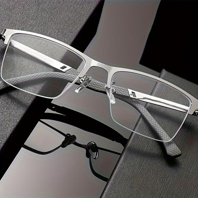 TEMU 1 Pair Stainless Steel Semi-framed Reading Glasses For Men, Elegant Alloy Frame, -sighted, Decorative, With Lens Power