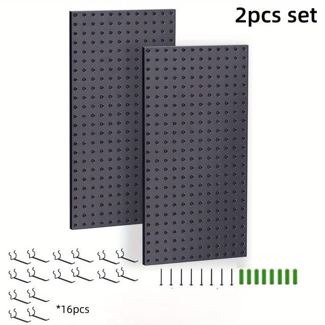 TEMU 2 Panneaux de Mur en Métal pour Rangement d'Outils, Organisateur Mural Robuste à 4/2 Panneaux avec 16 Crochets – Support Mural pour Garage et Outil