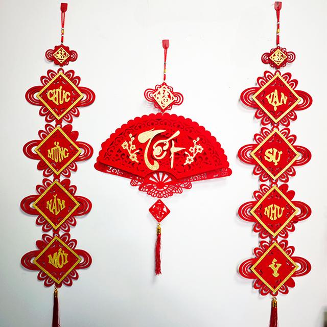 TEMU 2026 Spring Festival Fan-shaped Hanging Decoration Made Of Flocked Fabric, Felt Hanging Ornament For New Year Arrangements And Festive Atmosphere
