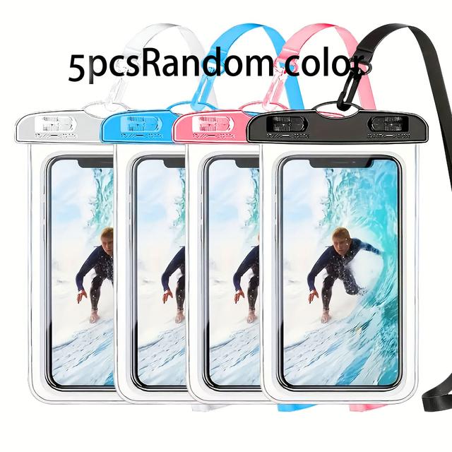 TEMU Conjunto de 5 Bolsas para Telemóvel, Luz Noturna em PVC Transparente com Ecrã Selado, Capa de Telemóvel Portátil e para Natação/Surf em Várias Cores