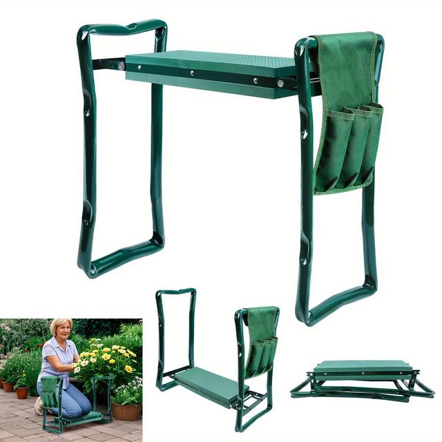 TEMU Foldable Garden Kneeler Seat With Handles & Tools Bag - Heavy Duty Folding Eva Foam Padded Kneelers - Lightweight Kneeling Stool For Gardening - Multi-use 2 In 1 Portable Gardening Kneeler Seats