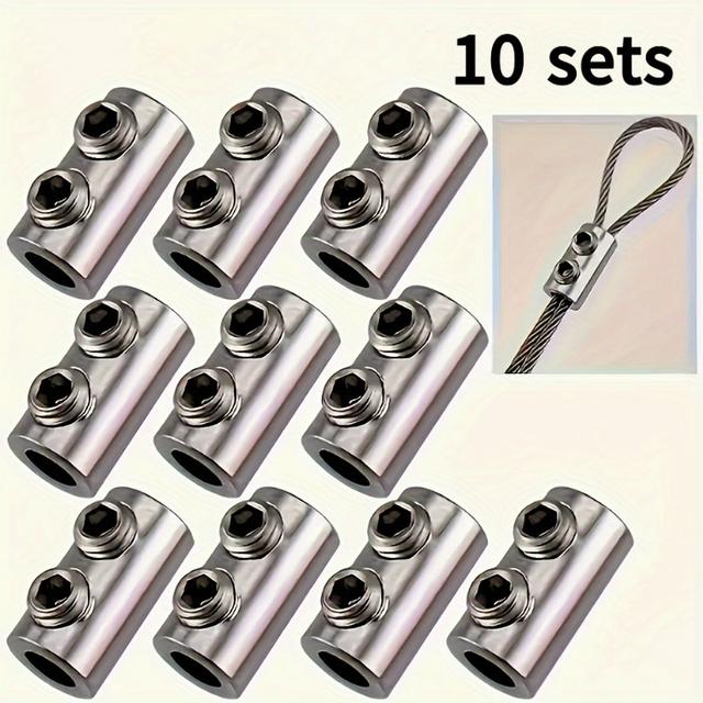 TEMU 30pcs Stainless Steel Double Hole Wire Rope Locks, 10 Sets Adjustable Cable Clamps, Durable And Rustproof, Suitable For Diy Projects, Home Renovation, And Outdoor Activities