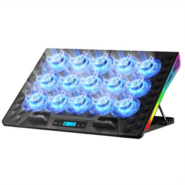 TEMU DCX-AA2 Gaming Laptop Kühlpad, 15 Lüfter, 10 RGB-Beleuchtungsmodi, Lüfter, USB-Anschlüsse, verstellbarer Ständer, mit USB-Stromversorgung, ≤36 V Betriebsspannung für 15-18 Laptops