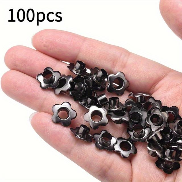 TEMU 100/200pcs Flower Grommet Rivet Eyelet Accessories - Black Metal For Diy Crafts, Leather Working & Clothing Repair Projects, Decorative Eyelets, Craft Embellishments, Metallic Finish