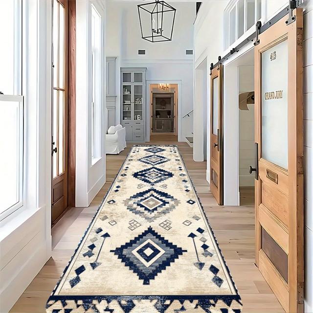 TEMU 【商品名】スタイル ブルーグレー 幾何学模様 ダイヤモンド柄 1枚。様々なシーンに最適。レーション、普段使いやお祝いの雰囲気作り、バスルームの滑り止めマット、屋内玄関カーペット、寝室用ベッドサイドマット、キッチンマットに。