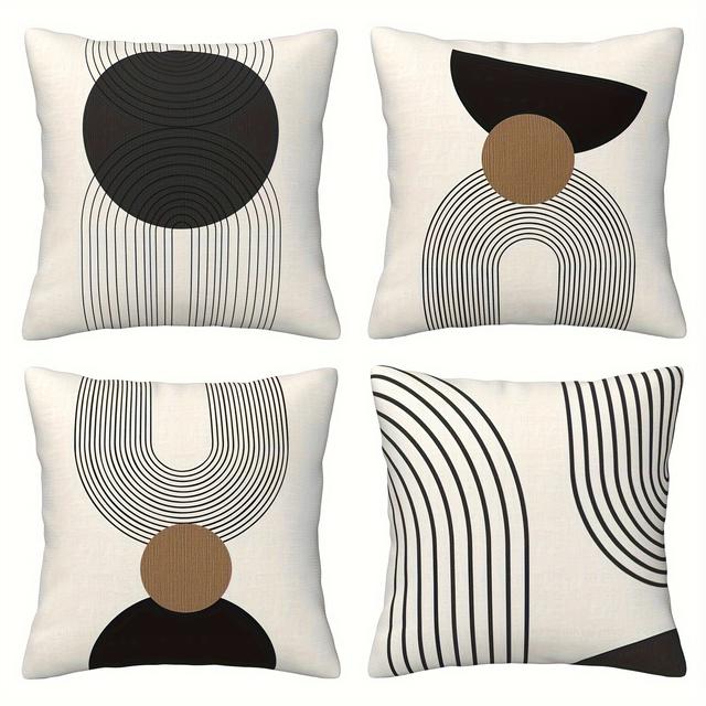 TEMU 4pcs Pillowcase, Abstract Minimalist Home Decor, Geometric , Living Room Sofa Cushion Cover, Suitable For Rooms And Places, No Pillow Core, Polyester Material