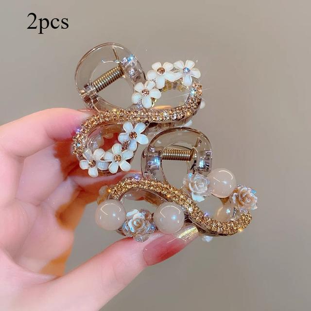 TEMU 2pcs Elegant Acrylic Hair Claw Clips Set, Rhinestone , Medium Size, Fashionable Shark Clips For Half-up Hairstyles, Hair Accessories For