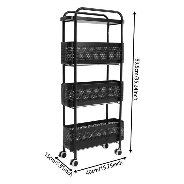 TEMU Modern Black Freestanding 4 Tier Slim Rolling Cart, Storage Cart With Pull-out Mesh Basket, Suitable For Kitchens, Living Rooms, Offices, Bathrooms, And .