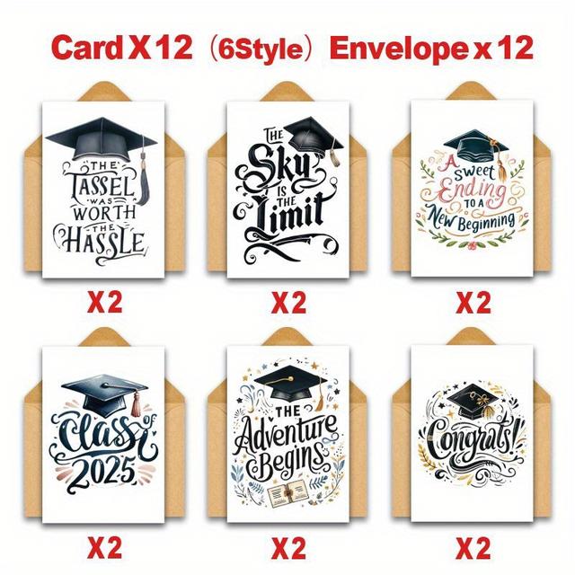 TEMU 24pcs Funny Graduation Greeting Card Set With Envelopes, Assorted College High School Graduation Cards For Family, ,