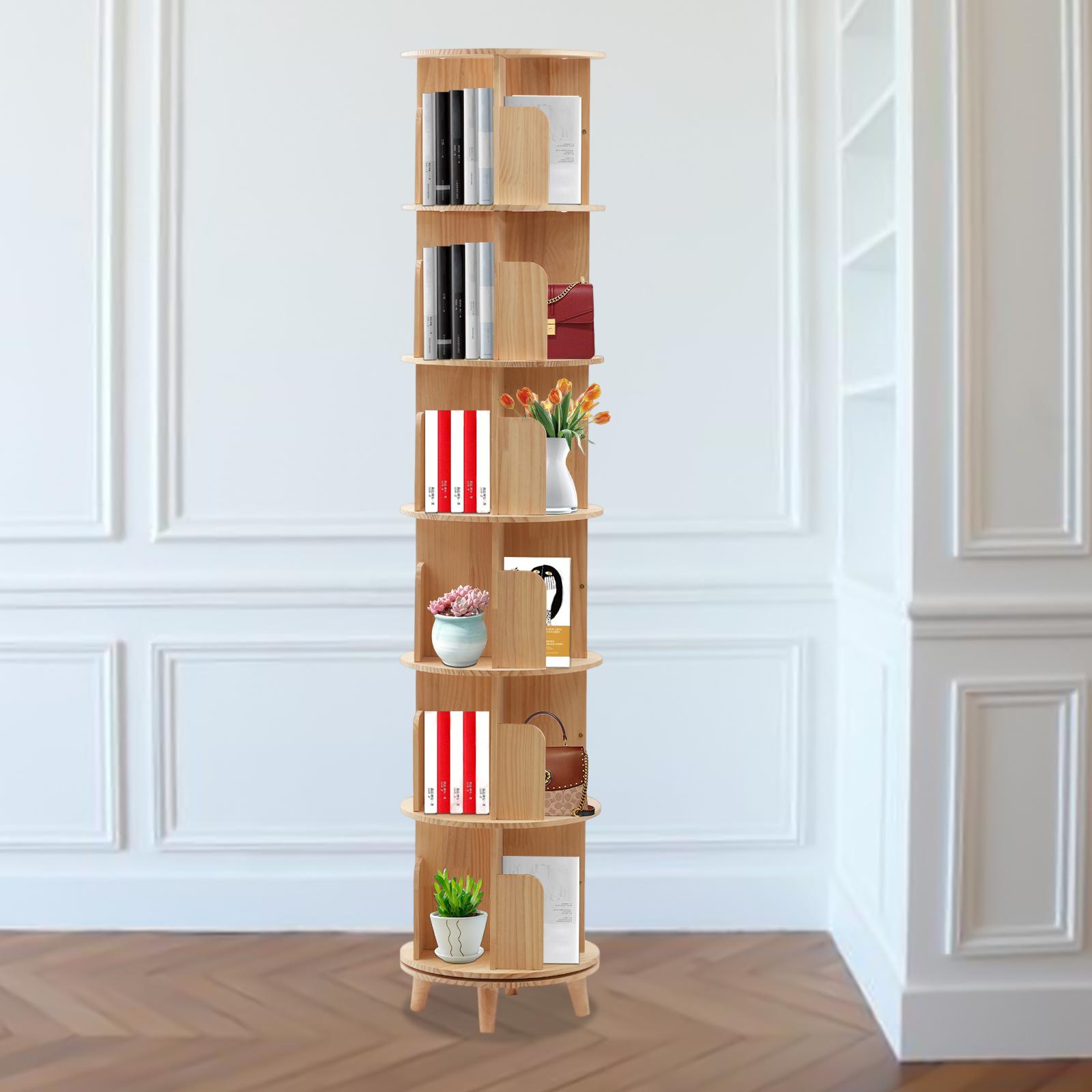 TEMU A Six-tier Rotating Bookshelf Made Of Solid Wood, Featuring Legs. High-quality, Decorative, Easy To , And Suitable For Displaying Potted Plants, Dolls, And Flower Pots