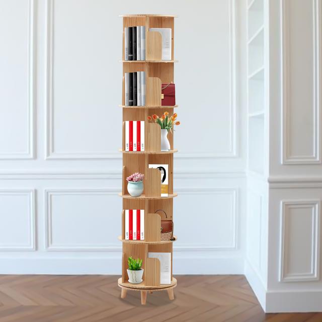 TEMU A Six-tier Rotating Bookshelf Made Of Solid Wood, Featuring Legs. High-quality, Decorative, Easy To , And Suitable For Displaying Potted Plants, Dolls, And Flower Pots