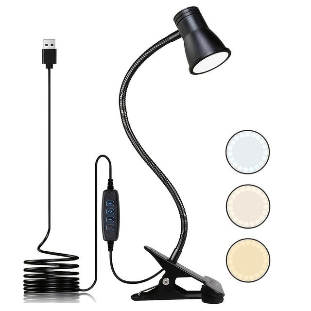 TEMU A Modern Flexible 360° Adjustable Clip Lamp With A Soft Neck, Featuring Led Eye Protection. It Has 3 Switchable Light Modes For Reading, Convenient Usb Power Supply, A Design, Smooth Operation