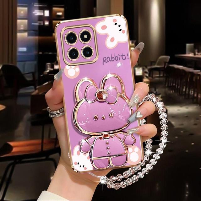 TEMU Funda para teléfono: Correa de muñeca con diamantes, espejo de maquillaje, soporte para teléfono con forma de , funda con soporte para Huawei Honor 6A HonorX6A, cubierta trasera